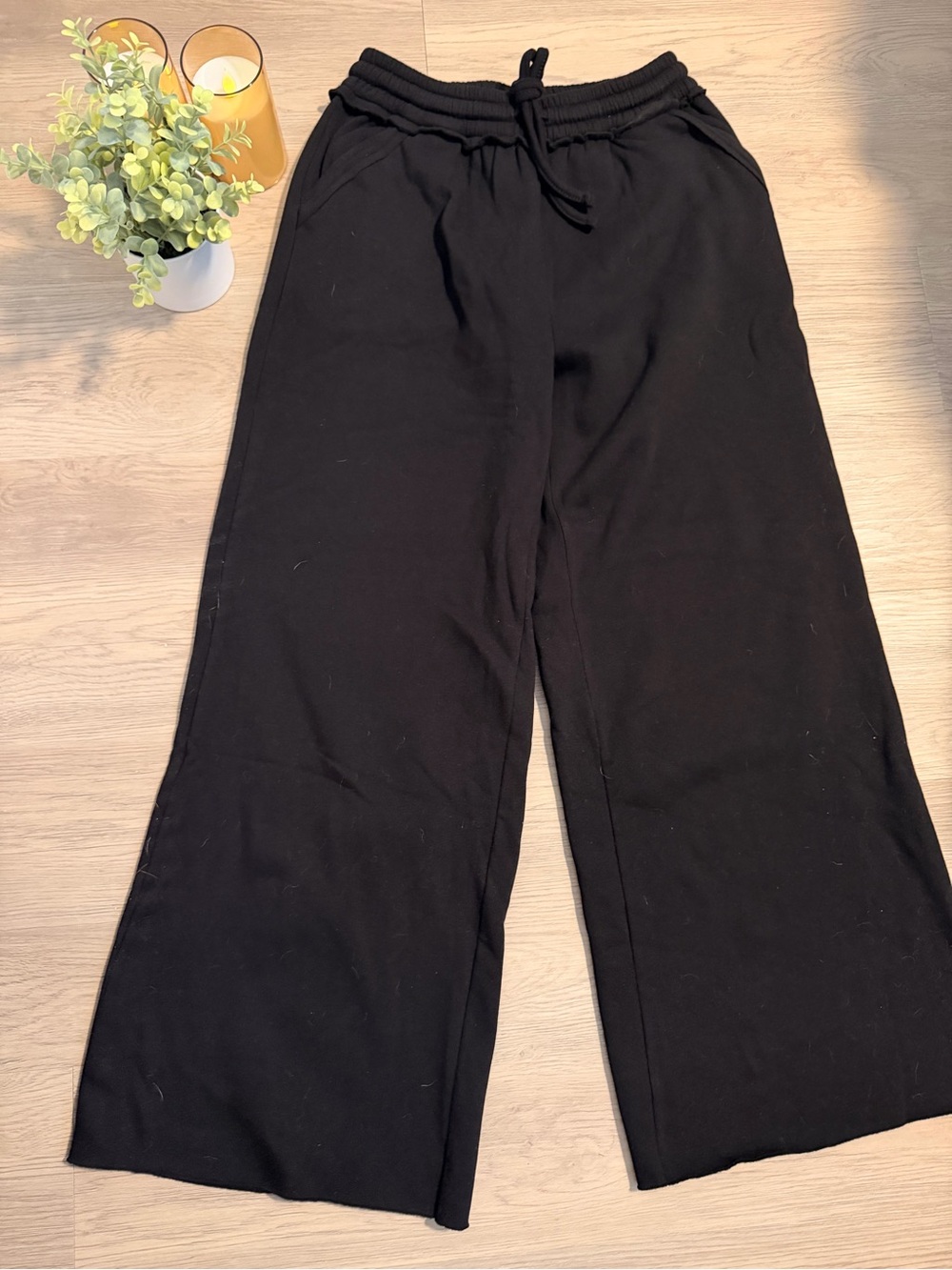 Women's Black Wide-Leg Drawstring Pants - Zenana